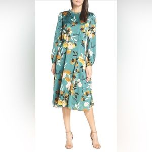 Chelsea28 Floral Print Long Sleeve Ruffle Neck Dress